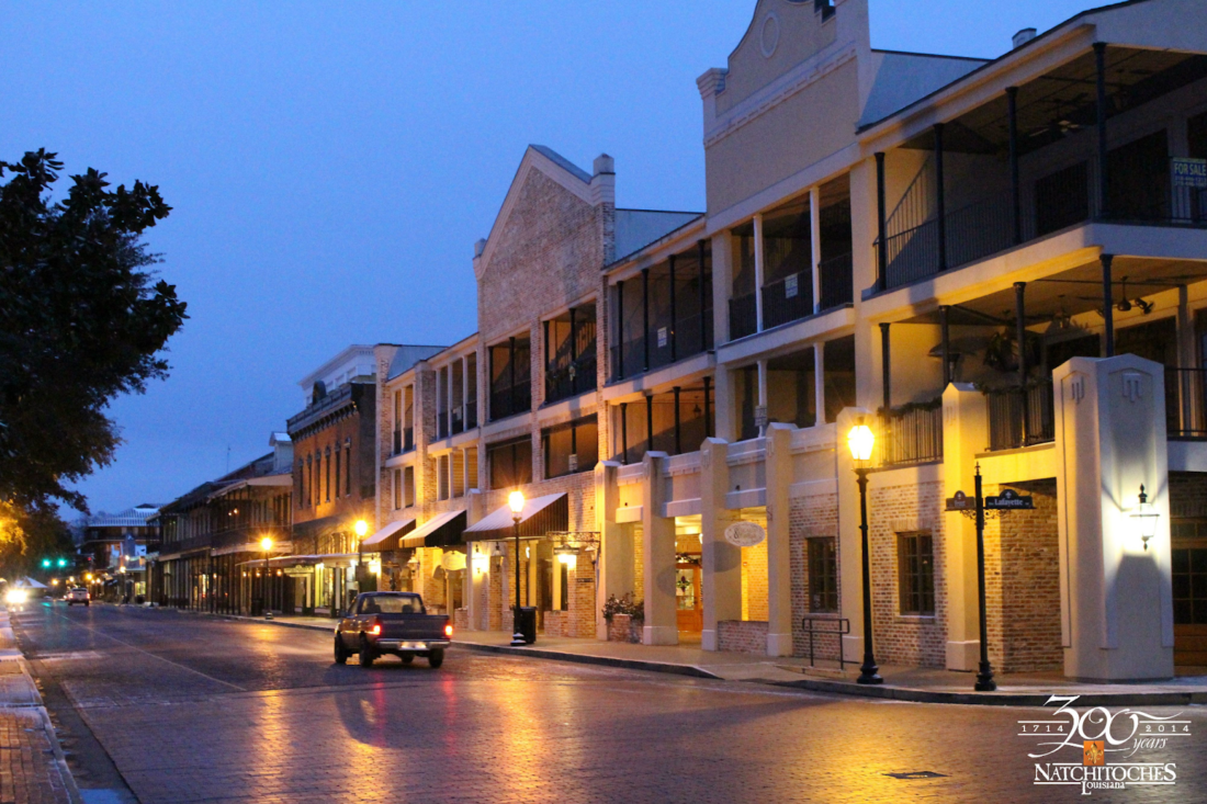 Historic district, buildings with evening lights