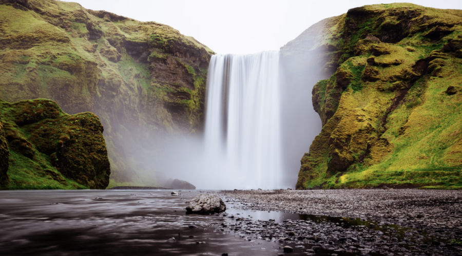 A beautiful waterfall.