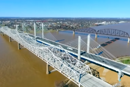 two bridges on the river and landscape of the city