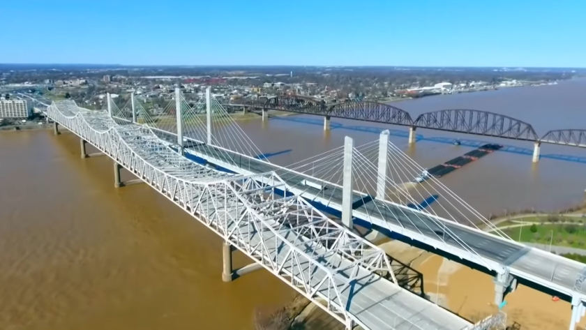 two bridges on the river and landscape of the city