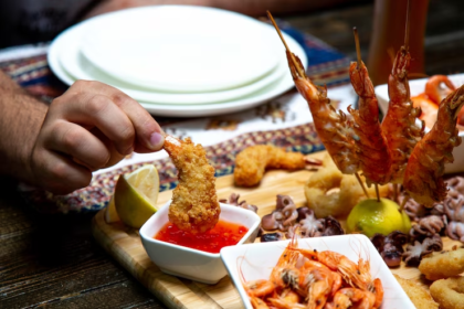 Seafood at the Table at a Restaurant